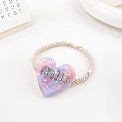 purple 3.5CM Chic Elastic Hair Ties with Heart-Shaped Acetate Charm for Sweet Bun Hairstyles