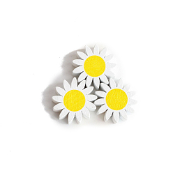 White Spray Painted Wood Beads, Sunflower Bead, White, 22mm