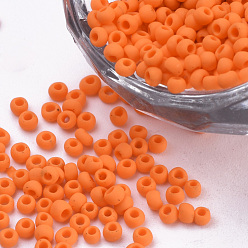 Dark Orange Opaque Glass Seed Beads, Frosted Style, Round, Dark Orange, 2~2.3x1.5mm, Hole: 0.8mm, about 30000pcs/bag, about 450g/bag