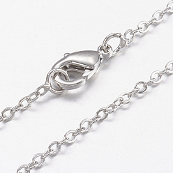 Real Platinum Plated Brass Chain Necklaces, Cross/Rolo Chain, with Lobster Claw Clasps, Real Platinum Plated, 17.6 inch(44.8cm), 1.5mm