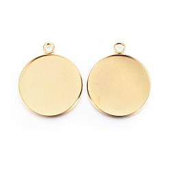 Golden Rack Plating 304 Stainless Steel Pendant Cabochon Settings, Plain Edge Bezel Cups, Flat Round, Real 24K Gold Plated, Tray: 25mm, 31x27x2mm, Hole: 3mm