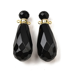 Обсидиан Кулоны для духов из натурального обсидиана, с 304 фурнитурой из нержавеющей стали, граненые, слезинки, золотые, 49x17~18 мм, отверстие : 1.9 мм