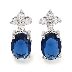 Темно-Синий Латунные серьги-гвоздики с цветком и овалом из кубического циркония для женщин, платина, темно-синий, 15x7 мм