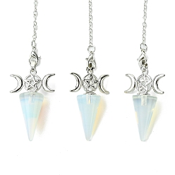 Опал Большие подвески с маятником для лозоходства с опалитом и конусом, с тройным лунным реечным покрытием, фурнитура из латуни с платиновым покрытием, без кадмия и без свинца, 220~230 мм, отверстие : 1.5~2 мм