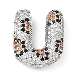 Letter U Латунные микро проложить кубического циркония подвески, долговечный, стойки покрытие, письмо амулеты, платина, Буква U, 22x19x7 мм, отверстие : 5.2x3 мм