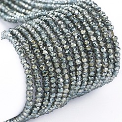 Dark Slate Gray Electroplate Glass Beads Strands, Full Rainbow Plated, Faceted, Rondelle, Dark Slate Gray, 2x1.5mm, Hole: 0.6mm, about 235~247pcs/Strand, 14.57~14.76 inch(37~37.5cm)