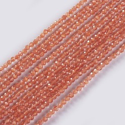 Chocolate Glass Beads Strands, Faceted, Round, Chocolate, 2x2mm, Hole: 0.4mm, about 193~197pcs/strand, 14.17 inch~15.51 inch(36~39.4cm)