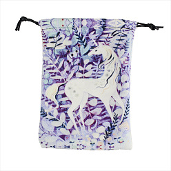 Unicorn Printed Lint Packing Pouches Drawstring Bags, Rectangle, Unicorn Pattern, 18x13cm