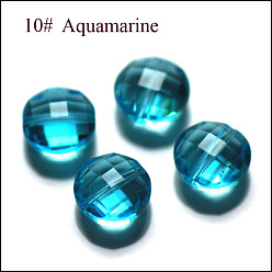 Deep Sky Blue Imitation Austrian Crystal Beads, Grade AAA, Faceted, Flat Round, Deep Sky Blue, 12x6.5mm, Hole: 0.9~1mm