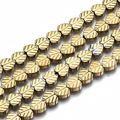 Gold Electroplate Non-magnetic Synthetic Hematite Beads Strands, Leaf, Gold, 6x6x2.5mm, Hole: 0.8mm, about 64~69pcs/strand, 14.57 inch~15.35 inch(37cm~39cm)