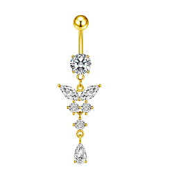 Прозрачный 316l хирургическая нержавеющая сталь кубический цирконий бабочка изогнутая штанга подвесные кольца для живота, золотые, прозрачные, 48 мм