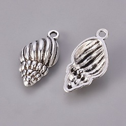Antique Silver Tibetan Style Alloy Pendants, Lead Free and Cadmium Free, Trumpet Shell, Antique Silver, 25.5x13x5.5mm, Hole: 2mm