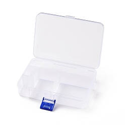 Ghost White Plastic Bead Storage Containers, Adjustable Dividers Box, Removable 5 Compartments, Rectangle, Ghost White, 14x9.5x3.2cm