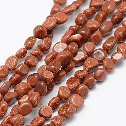 Goldstone Synthetic Goldstone Beads Strands, Nuggets, 6~8x4~6mm, Hole: 1mm, 15.3 inch(39cm)
