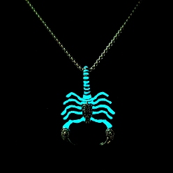 Cyan Luminous Glow in the Dark Alloy Scorpio Pendant Necklaces, with Stainless Steel Curb Chain, Cyan, 27.56 inch(70cm)