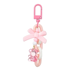 Pink Bowknot & Bear Acrylic Pendant Decorations, with Alloy Swivel Snap Hooks Clasps, for Bag Ornaments, Pink, 89mm, Pendants: 50~61x14~34x4mm