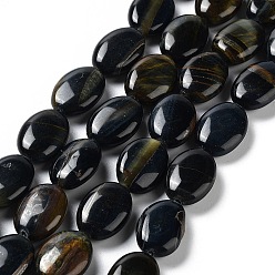 Tiger Eye Natural Blue Tiger Eye Beads Strands, Dyed, Flat Oval, 17.5~18x12.5~13x6mm, Hole: 1.2mm, about 22pcs/strand, 15.55''(39.5cm)