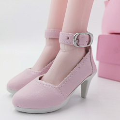 Pink PU Leather Doll High-heeled Shoes, Doll Making Supples, Pink, 75mm
