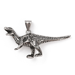Antique Silver 304 Stainless Steel Big Pendants, with 201 Stainless Steel Snap on Bails, Dinosaur Charms, Antique Silver, 28x62.5x10.5mm, Hole: 9x5mm