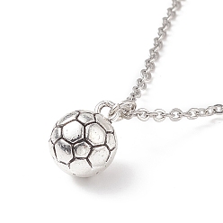 Antique Silver & Stainless Steel Color FootBall/Soccer Ball Alloy Pendant Necklace with 304 Stainless Steel Cable Chains, Sport Theme Jewelry for Men Women, Antique Silver & Stainless Steel Color, 15.75 inch(40cm)