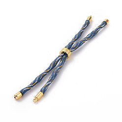Steel Blue Nylon Cord Silder Bracelets, for Connector Charm Bracelet Making, with Rack Plating Golden Brass Findings, Long-Lasting Plated, Cadmium Free & Lead Free, Steel Blue, 8-5/8~9 inch(22~22.8cm), 0.3cm, Hole: 2.6mm