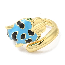 Light Sky Blue Enamel Leopard Open Cuff Ring with Cubic Zirconia, Real 18K Gold Plated Brass Jewelry, Long-Lasting Plated, Light Sky Blue, Inner Diameter: 18mm