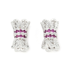 Серебро Винтовые застежки из латуни с микропаве из кубического циркония, долговечный, стойки покрытие, серебряные, 10.5x6.5 мм, отверстие : 3 мм