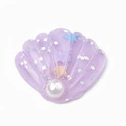 Plum Resin Cabochons, with Paillette, Shell, Plum, 25x28~29x7mm