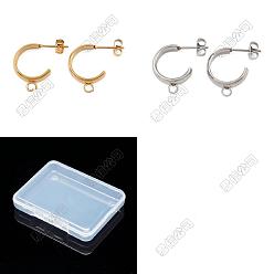 Mixed Color 16Pcs 304 Stainless Steel Stud Earring Findings, C-Shaped, Half Hoop Earrings with Loop, Mixed Color, 19x4mm, Hole: 2.5mm, 8pcs/color, 2 colors