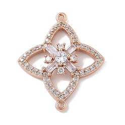 Розовое Золото Стойка покрытие латунь прозрачный кубический цирконий цветок соединительные подвески, долговечный, без кадмия и без свинца, розовое золото , 29.5x24.5x4.5 мм, отверстие : 1.2 мм