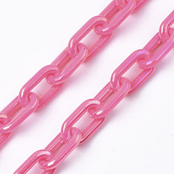 Hot Pink Acrylic Opaque Cable Chains, AB Color, Oval, Hot Pink, 13x8x2mm, 19.68 inch(50cm)/strand