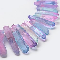 Violet Electroplate Natural Quartz Crystal Beads Strands, Dyed, Faceted, Nuggets, Violet, 23~47x8.5~9.5x8~10mm, Hole: 2mm, 15.7 inch(40cm)