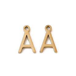 Letter A 304 подвески из нержавеющей стали, подвески с буквой az~z, ионное покрытие (ip), золотые, буква a, 8x5x1 мм, отверстие : 1 мм