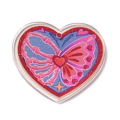 Butterfly Valentine's Day Transparent Printed Acrylic Pendants, Heart Charm, Butterfly, 35.5x39.5x2.5mm, Hole: 2mm