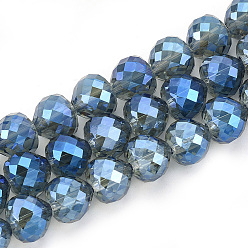 Royal Blue Electroplate Glass Beads Strands, Faceted, Heart, Royal Blue, 9x10mm, Hole: 1.5mm, about 60pcs/strand, 22 inch