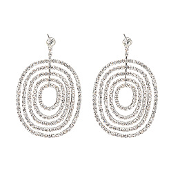 silver Exquisite Circle Stud Earrings with Diamond Water Drop Pendant