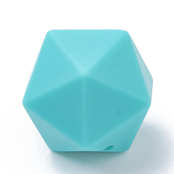 Turquoise Food Grade Eco-Friendly Silicone Focal Beads, Chewing Beads For Teethers, DIY Nursing Necklaces Making, Icosahedron, Turquoise, 16.5x16.5x16.5mm, Hole: 2mm