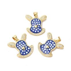 Королевский синий Стойки обшивки латунь кубического циркония подвески, с эмалью и ракушкой, долговечный, без свинца и без кадмия, реальный 18 k позолоченный, сердце, королевский синий, 20x20x3 мм, отверстие : 5x4 мм