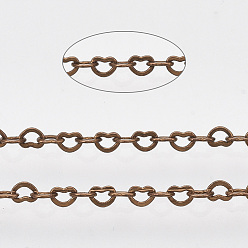 Red Copper Brass Heart Link Chains, Soldered, with Spool, Red Copper, 1.8x2.4x0.4mm, about 9.84 Feet(3m)/Roll