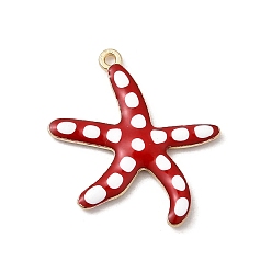 Красный Подвески из эмали и сплава, морская звезда, золотые, красные, 27x25x3.5 мм, отверстие : 1.2 мм