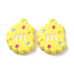 Желтый Подвески из эмалевого сплава с распыляемой краской, стойки покрытие, печенье с подвесками в виде буквы М, желтые, 21x15.5x4 мм, отверстие : 1.8 мм