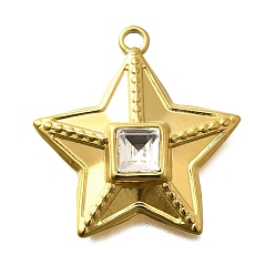 Кристалл 304 подвески из нержавеющей стали, со стразами, реальный 18 k позолоченный, ионное покрытие (ip), звезда, кристалл, 26x24.5x6 мм, отверстие : 2 мм
