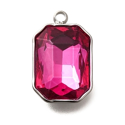 Роза 304 подвески из нержавеющей стали, со стразами, цвет нержавеющей стали, прямоугольные, роза, 18.5x11.5x5.5 мм, отверстие : 1.8 мм