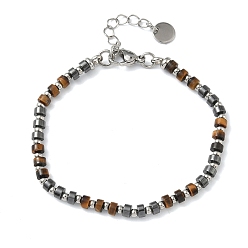 Тигровый глаз Браслеты из натурального тигрового глаза и немагнитного синтетического гематита для женщин, колонка, с 201 нержавеющей сталью и 304 фурнитурой из нержавеющей стали, бусина : 3 мм и 4.5x2 мм, 7-1/2 дюйм (19.1 см)