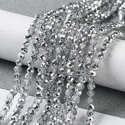 Silver Half Plated Faceted Rondelle Glass Bead Strands, Silver, 3.5x2.5mm, Hole: 1mm, about 150pcs/strand