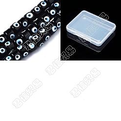 Черный Ручной сглаза бусины бисер нитей, колонка, чёрные, 8.5x6~7 мм, отверстие : 2 мм, около 53~56 шт / нитка, 13.78 дюйм ~ 14.17 дюйм (35 см ~ 36 см)