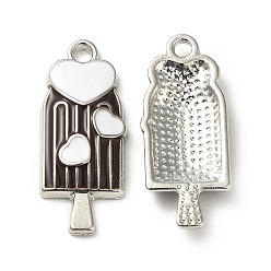 Черный Подвески из сплава с эмалью на летнюю тематику, ледяная присоска с сердечками, платина, чёрные, 24x10x3 мм, отверстие : 1.8 мм