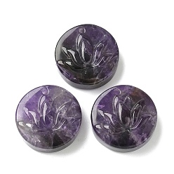 Аметист Подвески из натурального аметиста , плоский круглый с резными подвесками в виде цветка лотоса, 25~25.5x8~11 мм, отверстие : 1.5~2 мм