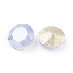 Sapphire Pointed Back & Back Plated Glass Rhinestone Cabochons, Grade A, Imitation Jade Style, Mocha Style,  Faceted, Flat Round, Sapphire, 8x4.5mm