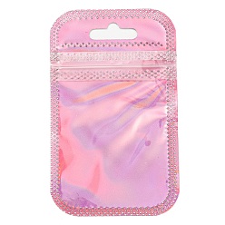 Pink Plastic Laser Packaging Yinyang Zip Lock Bags, Top Self Seal Pouches, Rectangle, Pink, 9x5.5x0.15cm, Unilateral Thickness: 2.5 Mil(0.065mm)